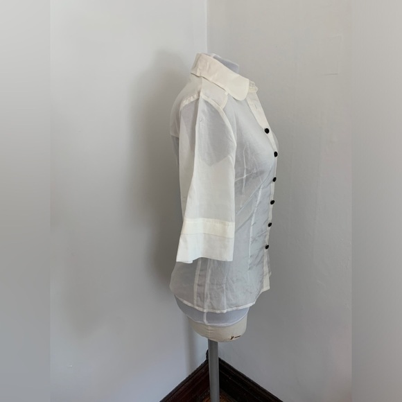 Kensie Pretty Button Down Blouse Top White Silky Classic Cream White Thin 3/4 - Picture 11 of 17